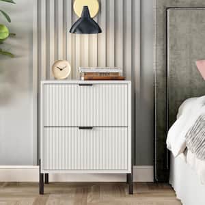 Modern Accent Off-White 2-Drawers 20 in. Wide Nightstand with Stylish Black Metal Handle
