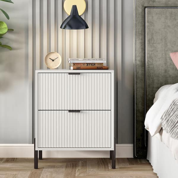 FESTIVO Modern Accent Off-White 2-Drawers 20 in. Wide Nightstand with Stylish Black Metal Handle