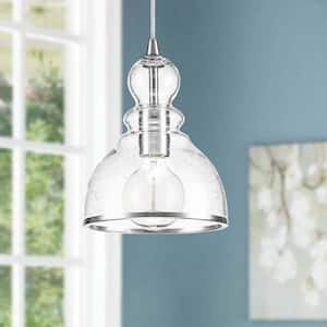 Lorise 1-Light Nickel lsland Gourd Pendant Light with Clear Bubble Glass Shade