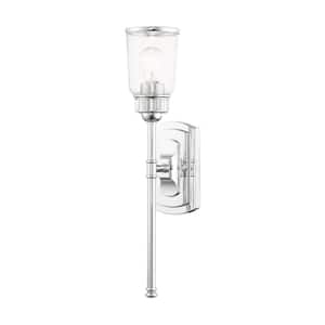 Billingham 4.5 in. 1-Light Polished Chrome Single Sconce with Clear Seeded Glass
