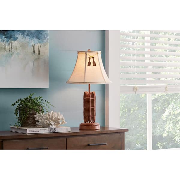 Miramar 20.5 in. 1-Light Faux Wood Canoe Indoor Table Lamp with Fabric Lamp Shade