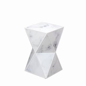 End Table Glass White Nightstand Marble Table for Bedroom Living Room