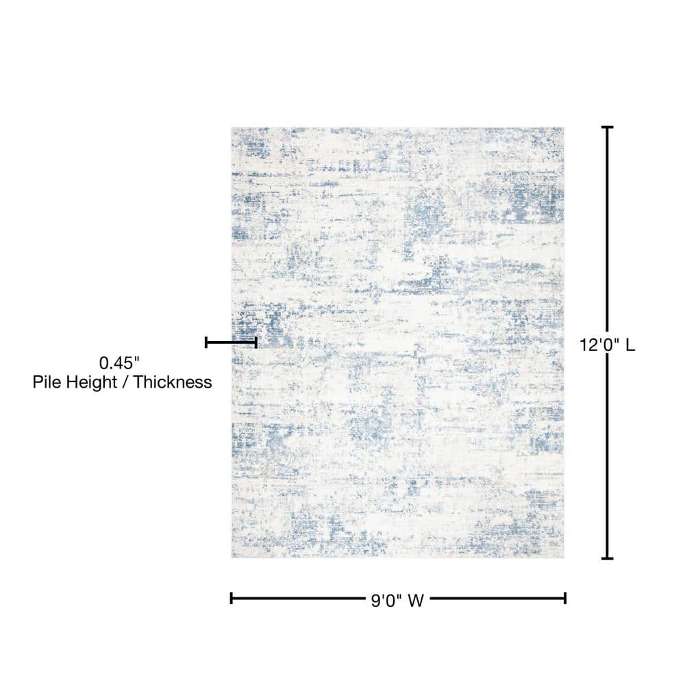Ivory & Blue Abstract Hand-Knotted 9' x 12' Synthetic Area Rug