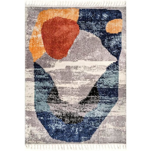 4 ft. x 6 ft. Blue Hilary Shaggy Abstract Tassel Area Rug