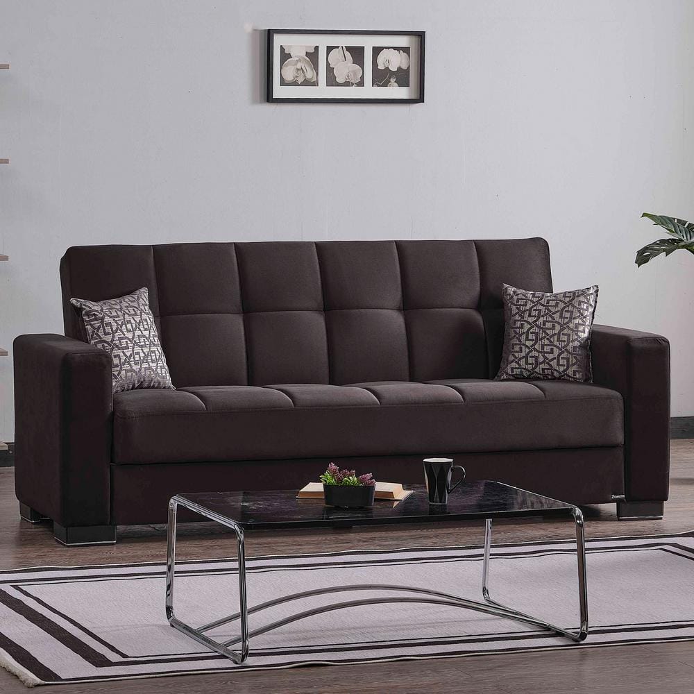 Black Twin Microfiber Sofa Bed with Storage and Track Arms