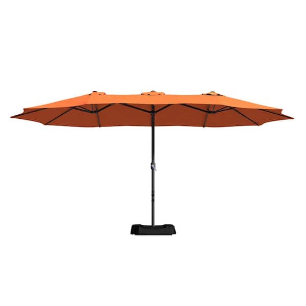 Mondawe 15 ft. Outdoor MarketPatio Umbrella Double Sided Design Umbrella in Orange with Crannk & Base