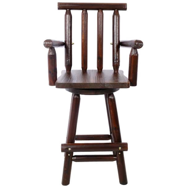 Oyezvary Charming Rustic Swivel Fir Wood Outdoor Bar Stool, Chair with Footrest, Wide Armrest, 4-Foot Tall Bistro Chair in Brown