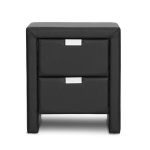Frey Contemporary Black Faux Leather Upholstered Nightstand