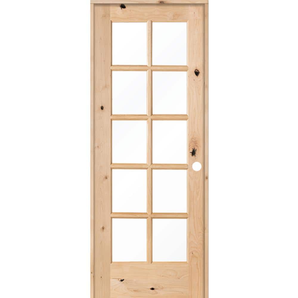 32 in. x 80 in. Knotty Alder 10-Lite Low-E Insulated Glass Solid Wood Left-Hand Single Prehung Interior Door, image size:1000x1000