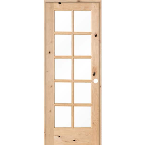 Krosswood Doors 30 in. x 80 in. Krosswood French Knotty Alder 10-Lite Tempered Glass Solid Left-Hand Wood Single Prehung Interior Door