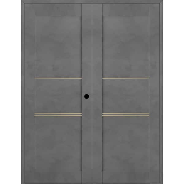 Belldinni Vona 07 3H Gold 72 in. x 80 in. Left Hand Active Dark Urban Wood Composite Double Prehung Interior Door