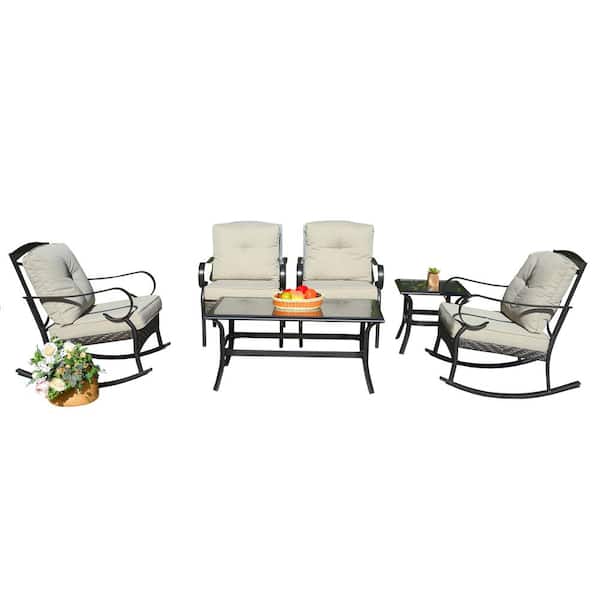 DIRECT WICKER Jessica 6-Piece Wicker Patio Conversation Seating Set with Beige Cushions