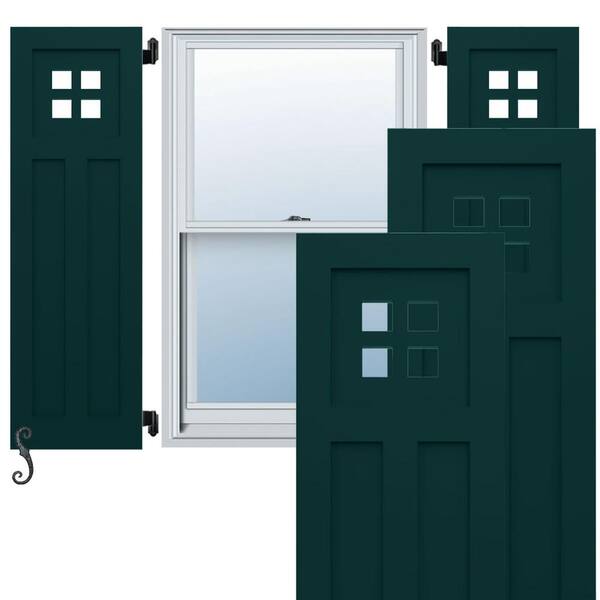 Ekena Millwork EnduraCore San Antonio Mission Style 15-in W x 42-in H Raised Panel Composite Shutters Pair in Thermal Green