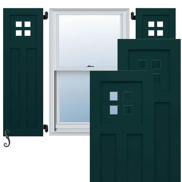 EnduraCore San Antonio Mission Style 15 in. W x 64 in. H Raised Panel Composite Shutters Pair in Thermal Green