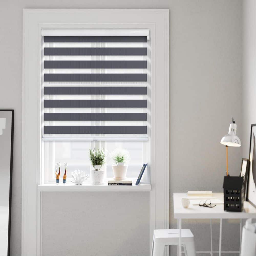 Cut-to-Size Onyx Cordless Light Filtering Dual Layer Privacy Polyester Zebra Roller Shade 53.5 in. W x 72 in. L price history on PriceWatchPro