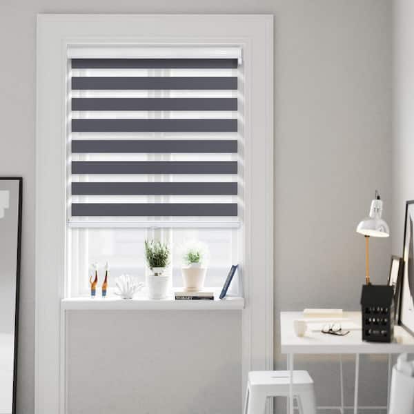 Chicology Cut-to-Size Onyx Cordless Light Filtering Dual Layer Privacy Polyester Zebra Roller Shade 55.25 in. W x 72 in. L