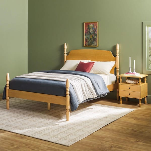 Modern Farmhouse Easy Assembly 2-Piece Solid Wood Natural 2-drawer Nightstand and Queen Bed Bedroom Set