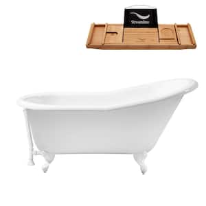 60 in. Cast Iron Clawfoot Non-Whirlpool Bathtub in Glossy White with Glossy White Drain and Glossy White Clawfeet