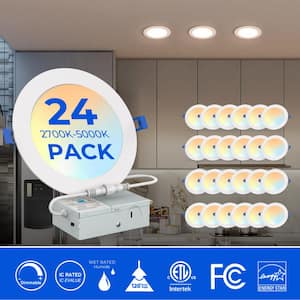 Integrated LED 4 in. Round Canless Recessed Light Flush Mount Selectable LED for Kitchen Bathroom Livingroom (24-Pack)