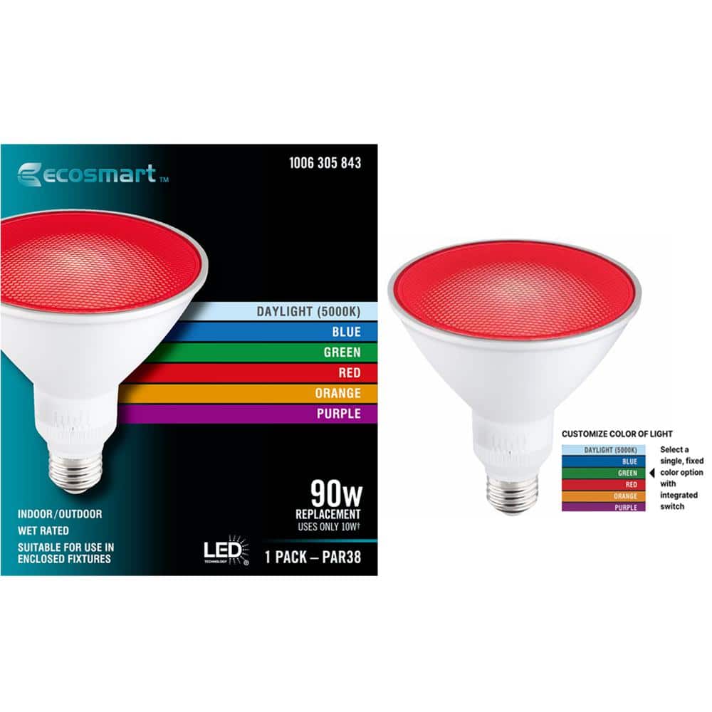 EcoSmart 90-Watt Equivalent PAR38 RGB Multi-Color Non-Dimmable Flood LED  Light Bulb with Selectable Color (1-Pack) G110P38COLOR6 - The Home Depot