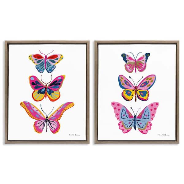 Stupell Industries Bright Flutter Butterflies by Farida Zaman 2-Pieces Brown Floater Frame Animal Graphic Art Print 21 in. x 17 in.