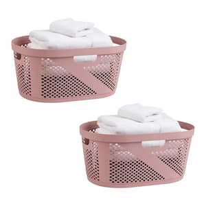 Pink 10.5 in. H x 14.5 in. W x 23 in. L Plastic 60L Slim Ventilated Rectangle Laundry Basket (Set of 2)