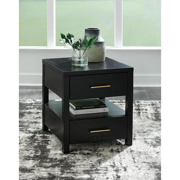 Signature DESIGN BY ASHLEY Winbardi 22 in. Black Rectangle Wood End Table with Shelves