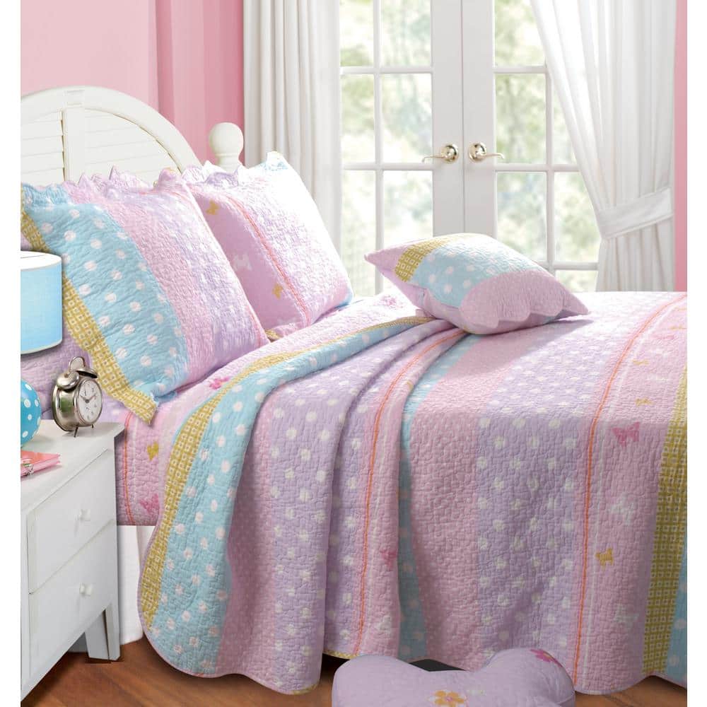 Polka Dot Stripe 2-Piece Multi Twin Quilt Set