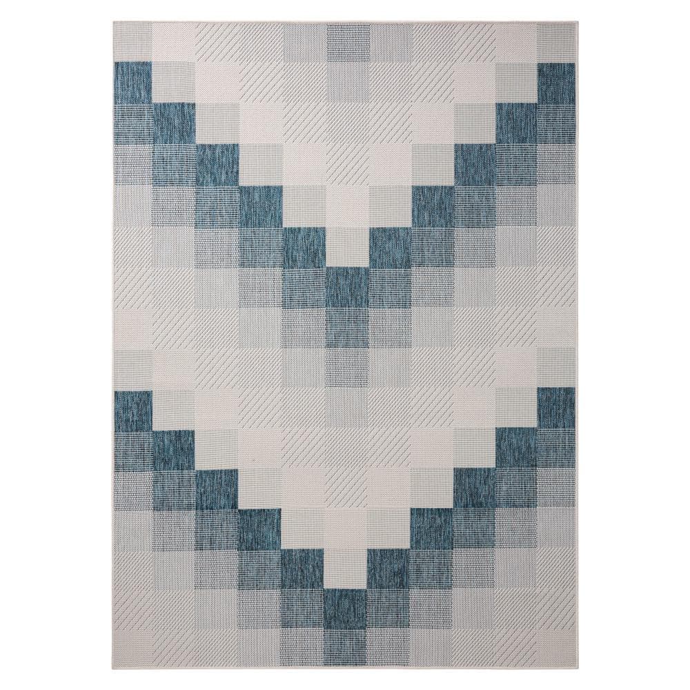 Navy Blue and Cream Rectangular Synthetic Chevron Rug