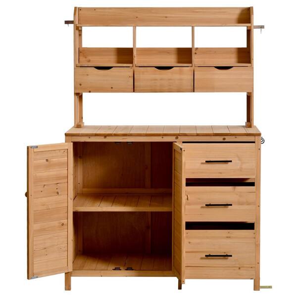 Farmhouse Patio Potting Bench Garden Workstation w/6 Drawers