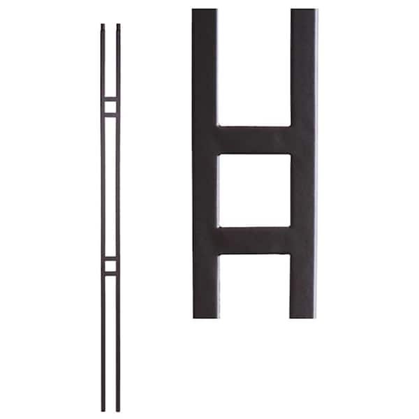 HOUSE OF FORGINGS Aalto Modern 44 in. x 0.5 in. Satin Black Double Bar Hollow Wrought Iron Baluster