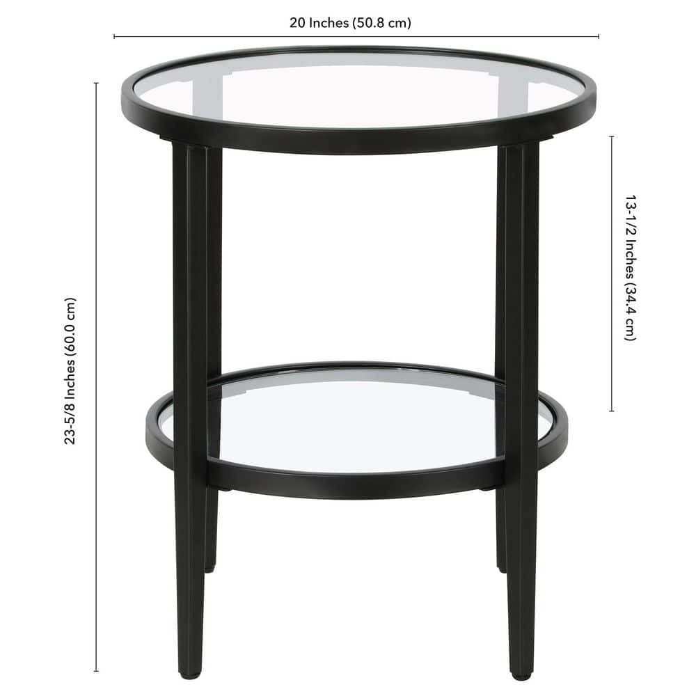 Blackened Bronze Round Metal and Glass Side Table