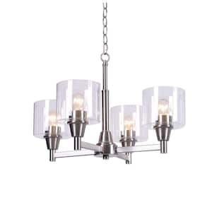 Oron 4-Light Brushed Nickel Reversible Chandelier with Clear Glass Shades, Dining Room Chandelier