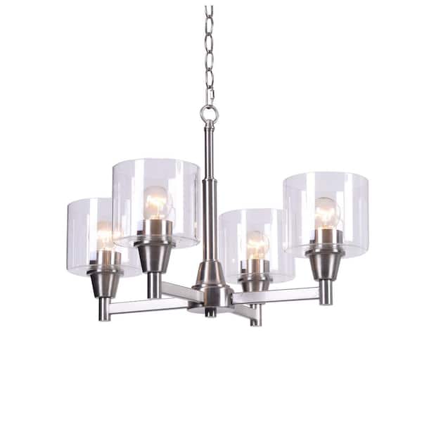 Hampton Bay Oron 4-Light Brushed Nickel Reversible Chandelier with Clear Glass Shades, Dining Room Chandelier