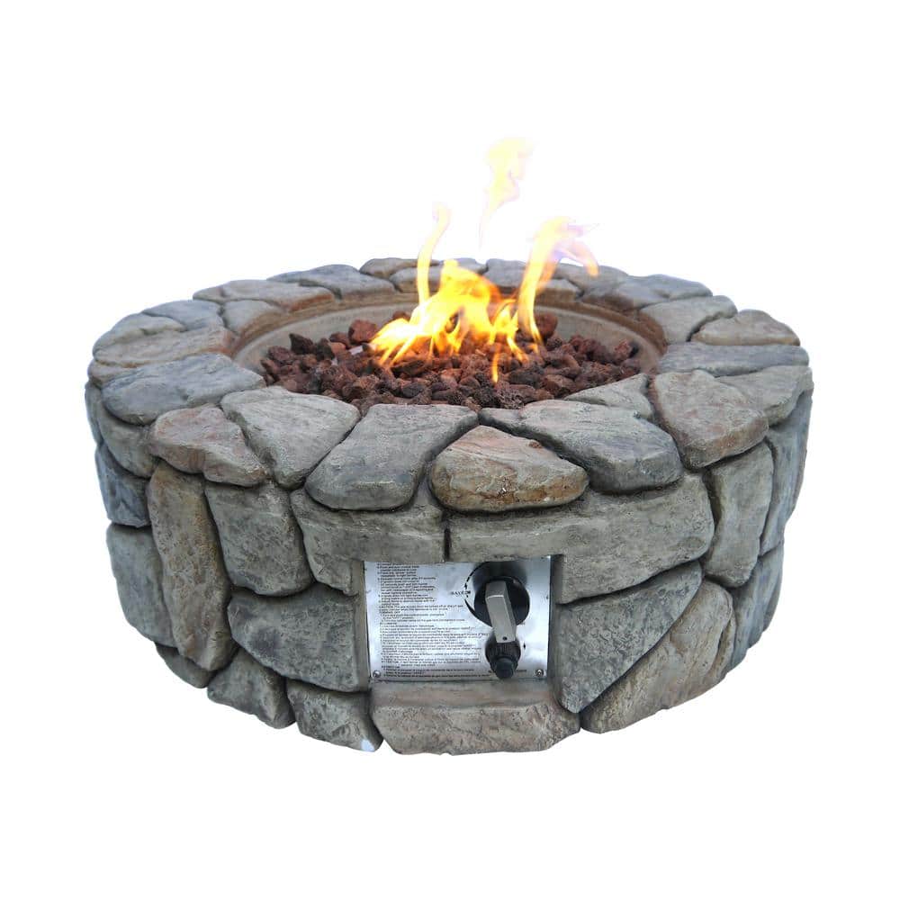 Teamson Home 28 In Outdoor Round Stone, Peaktop Wood Finished Outdoor Retro Square Propane Gas Fire Pit
