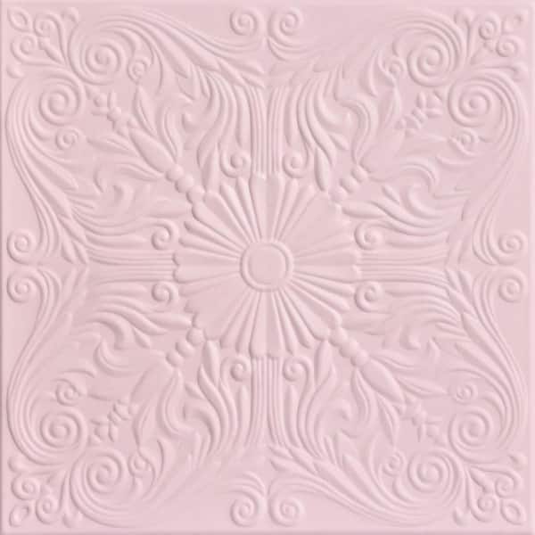 A La Maison Ceilings Spanish Silver Powder Blush 1.6 ft. x 1.6 ft. Decorative Foam Glue Up Ceiling Tile (21.6 sq. ft./case)