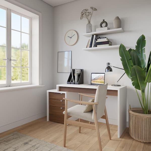 Nexera Liber-T 47.75 in. W Rectangular White Melamine and Walnut