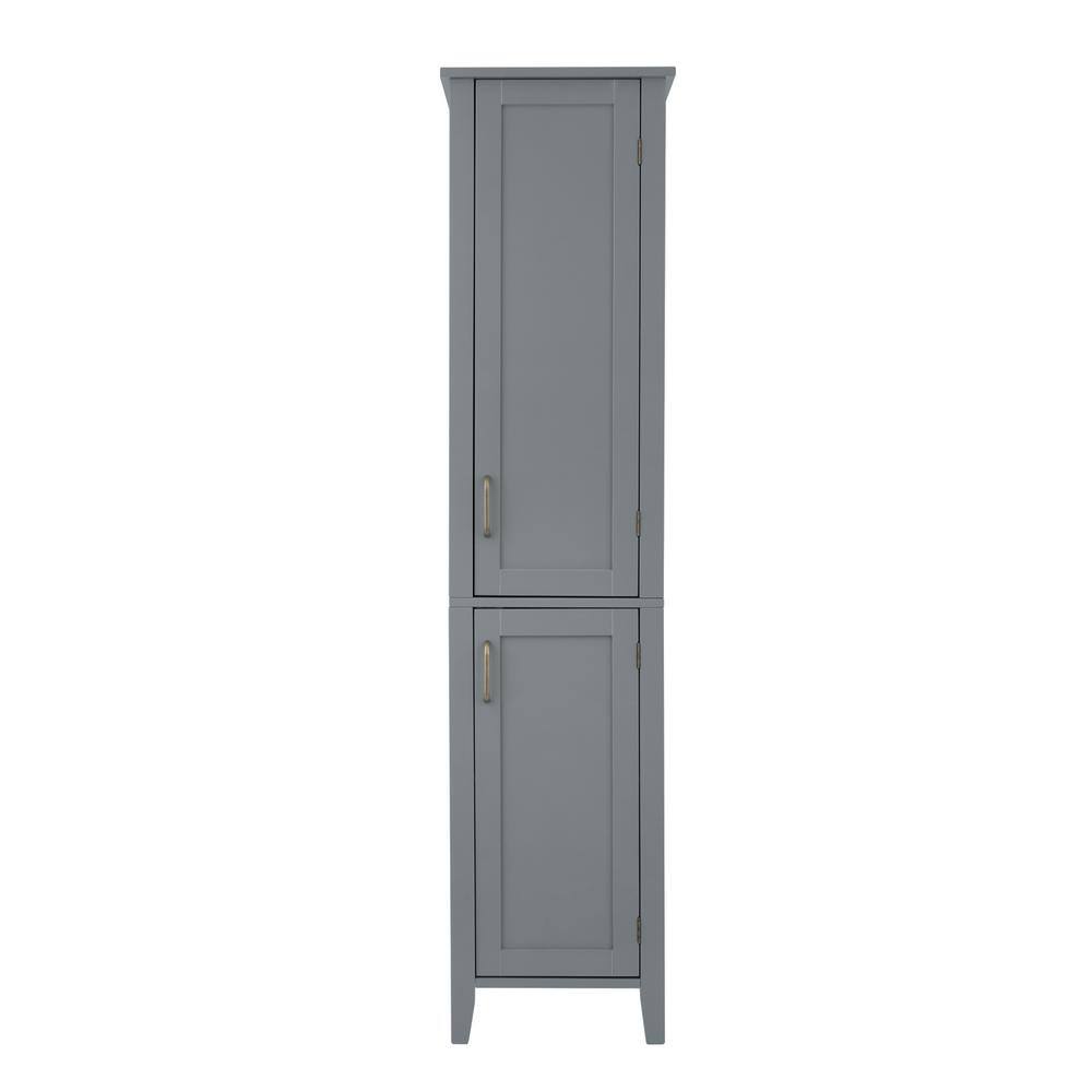 Gray Engineered Wood Linen Tower Cabinet with Adjustable Shelving