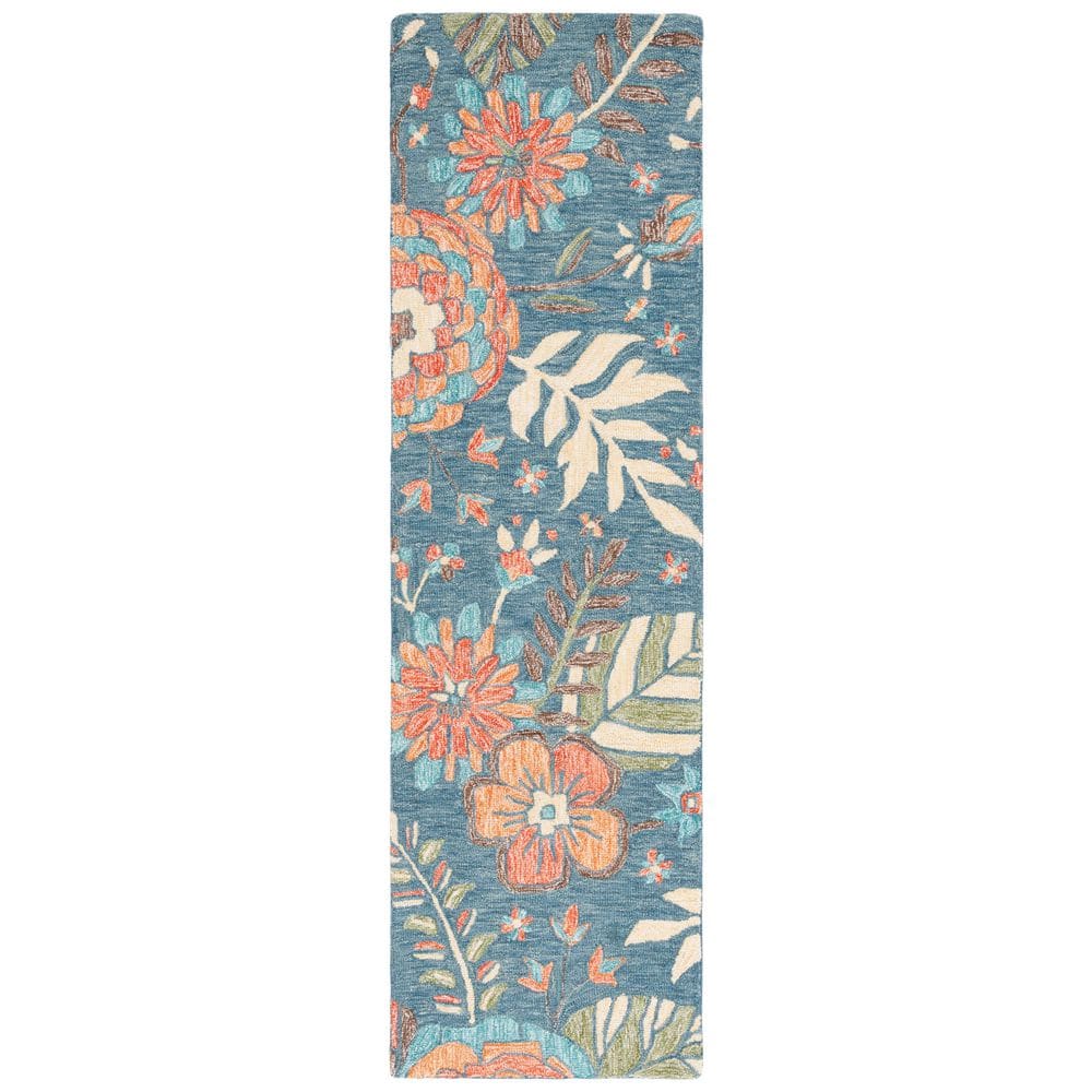 SAFAVIEH Jardin 2 ft. x 8 ft. Blue/Green Leaf Floral Runner Rug JAR253M ...