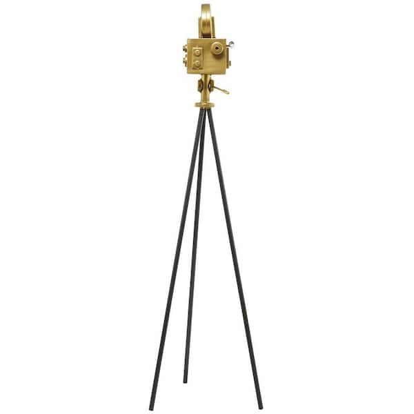 Gold Metal Camera Film Sculpture with Tripod Stand