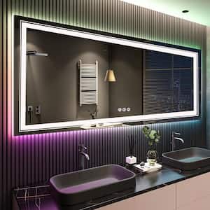 RGB 84 in. W x 32 in. H Rectangular Frameless LED Mirror Memory with Backlit Light, Anti-Fog Wall Bathroom Vanity Mirror
