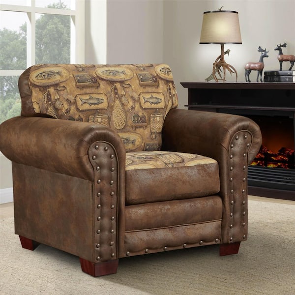American Furniture Classics River Bend Brown Microfiber Arm Chair with Nailhead Trim (Set of 1)