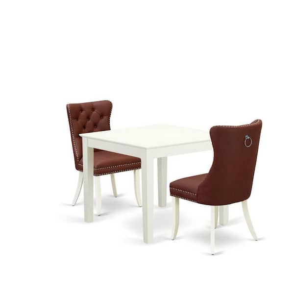 East West Furniture 3-Piece Linen White Finish Square Solid Wood Top Dining Table Set for Small Spaces