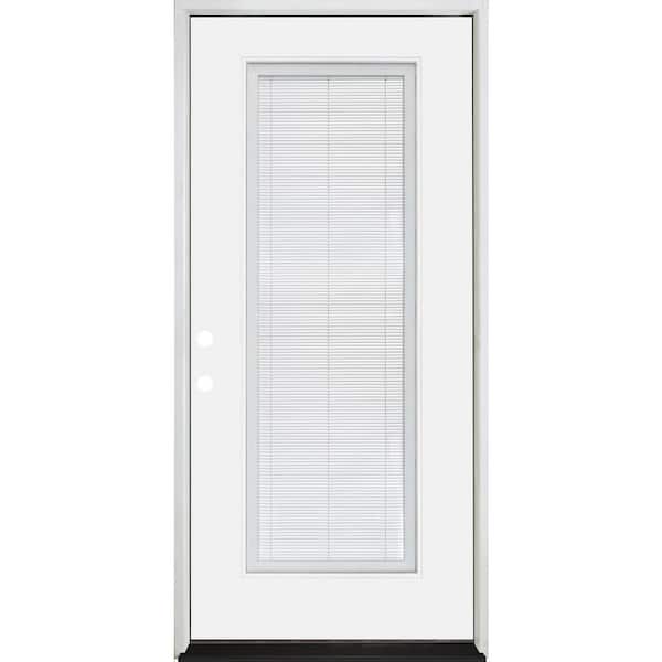 Steves & Sons Legacy 32 in. x 80 in. Fulllite MicroBlind Clear Glass RHIS White Primed Fiberglass Prehung Front Door