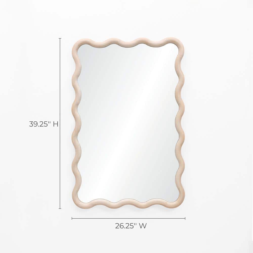 39.25-Inch Tall Rectangular Natural Pine Wood Wavy Frame Wall Mirror