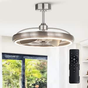 27.5 in. Integrated LED Indoor Brushed Nickel 6-Speed Caged Ceiling Fan with Light and Remote Control