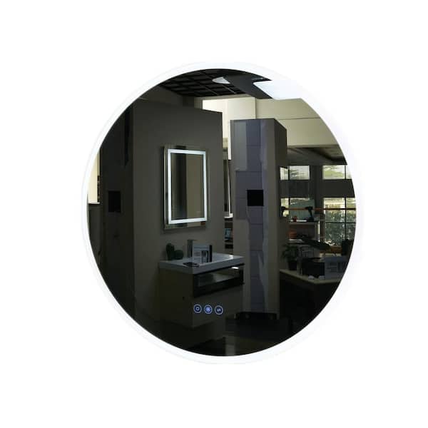 Whatseaso 24 in. W x 24 in. H Round Acrylic Framed Anti Fog 3 Level Brightness Adjustment Wall-Mount Bathroom Vanity Mirror