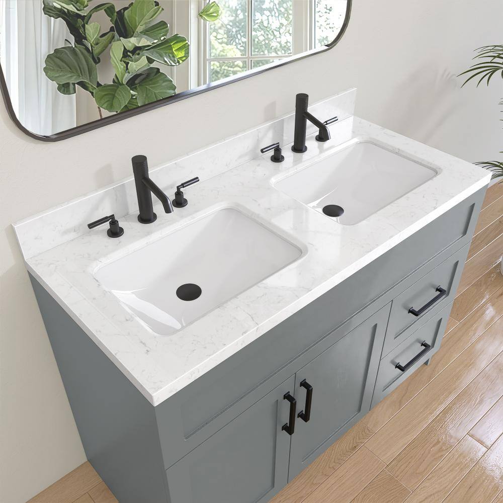Kmi 54 in. W x 22 in. D Engineered Stone Vanity Top Rectangular Double Sink Bathroom Vanity Top in White price history on PriceWatchPro