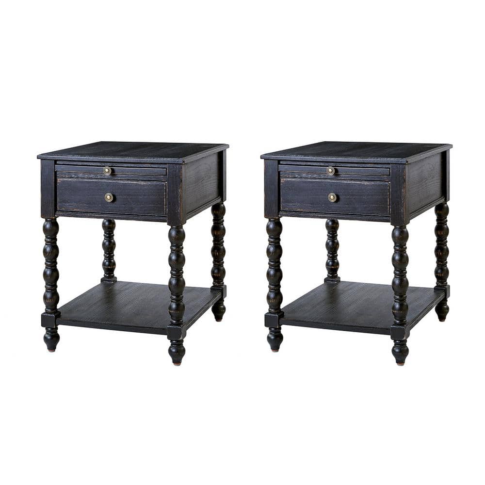 Jim Walnut Traditional 26 in. Tall Solid Wood End Table with USB Set of 2 - thumbnail 2