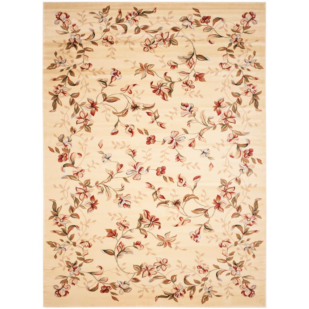 Beige and Red Floral 9' x 12' Synthetic Area Rug